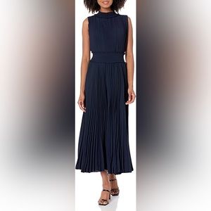 Nanette Nanette Lepore Smocked High Neck Pleated Dress Women Navy Blue Size 10